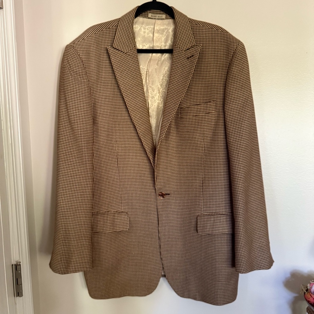ROSSI MAN Vintage Houndstooth Wool and Silk Blazer Size 44R
